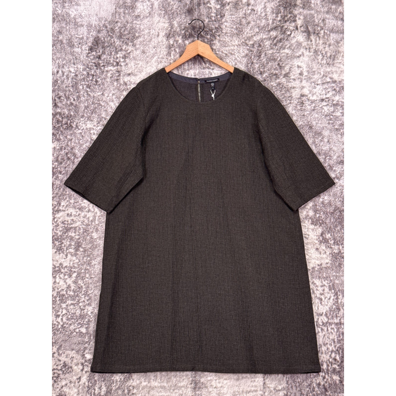 New Eileen Fisher Dress 2x Womens Easy Fit 3/4 Sleeve Textured Cotton